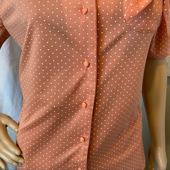 Vintage 70’s Stoplight of California Peach Polka-Dot Button Down Blouse - M - Picture 7 of 12